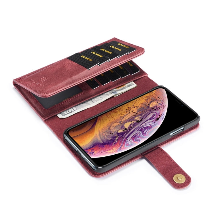 For iPhone XR DG.MING Triple Fold Crazy Horse Texture Magnetic Horizontal Flip Leather Case with Holder & Card Slots & Wallet