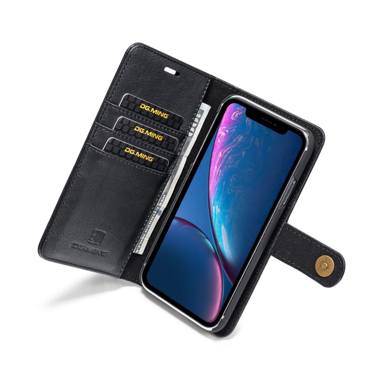 For iPhone XR DG.MING Crazy Horse Texture Flip Detachable Magnetic Leather Case with Holder & Card Slots & Wallet