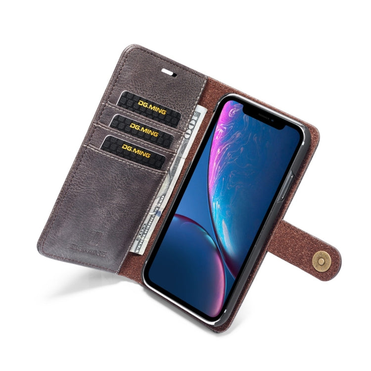 For iPhone XR DG.MING Crazy Horse Texture Flip Detachable Magnetic Leather Case with Holder & Card Slots & Wallet