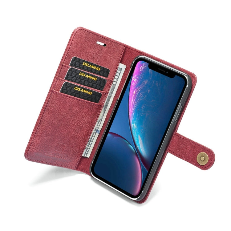 For iPhone XR DG.MING Crazy Horse Texture Flip Detachable Magnetic Leather Case with Holder & Card Slots & Wallet