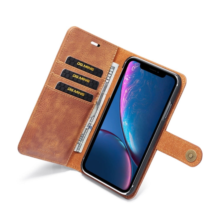 For iPhone XR DG.MING Crazy Horse Texture Flip Detachable Magnetic Leather Case with Holder & Card Slots & Wallet