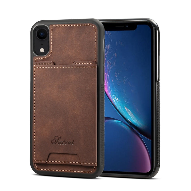 For iPhone XR Shockproof TPU + PU Protective Case with Holder & Card Slot