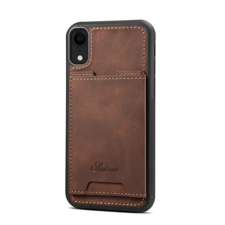 For iPhone XR Shockproof TPU + PU Protective Case with Holder & Card Slot