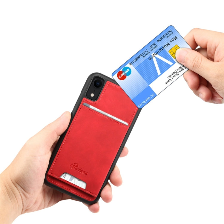 For iPhone XR Shockproof TPU + PU Protective Case with Holder & Card Slot
