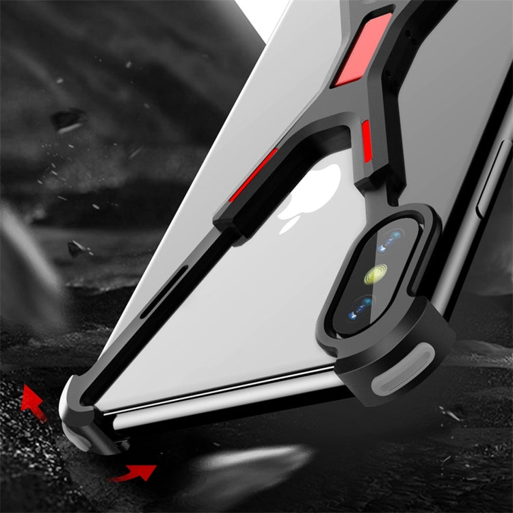 For iPhone XR Shockproof Metal Bare Frame Protective Case (Black Red)