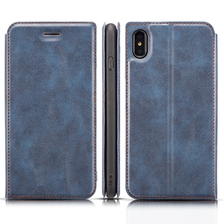 For iPhone XR Retro Simple Ultra-thin Magnetic Horizontal Flip Leather Case with Holder & Card Slots & Lanyard