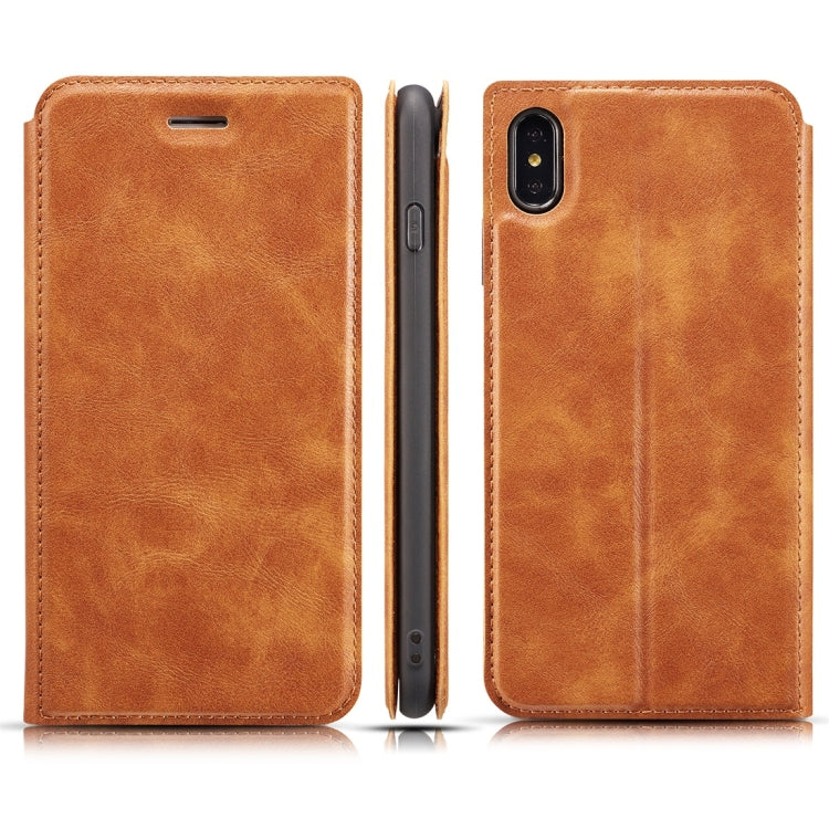 For iPhone XR Retro Simple Ultra-thin Magnetic Horizontal Flip Leather Case with Holder & Card Slots & Lanyard