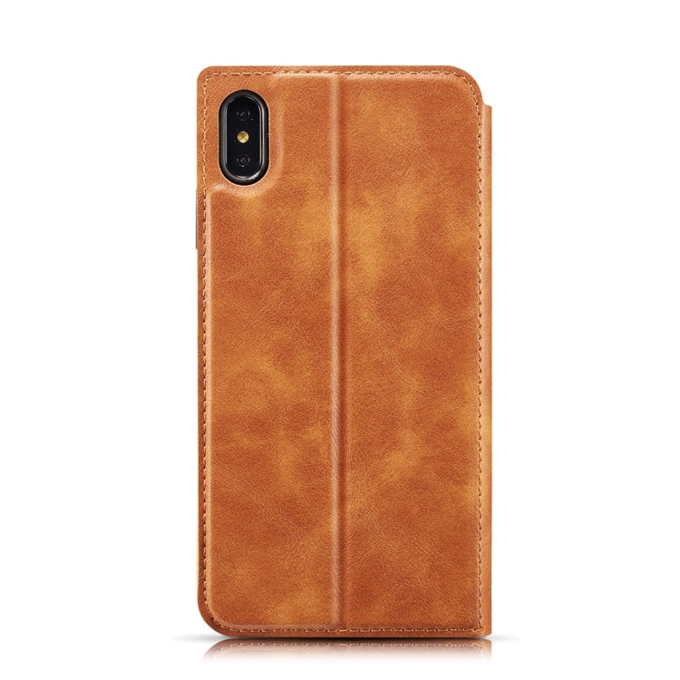 For iPhone XR Retro Simple Ultra-thin Magnetic Horizontal Flip Leather Case with Holder & Card Slots & Lanyard