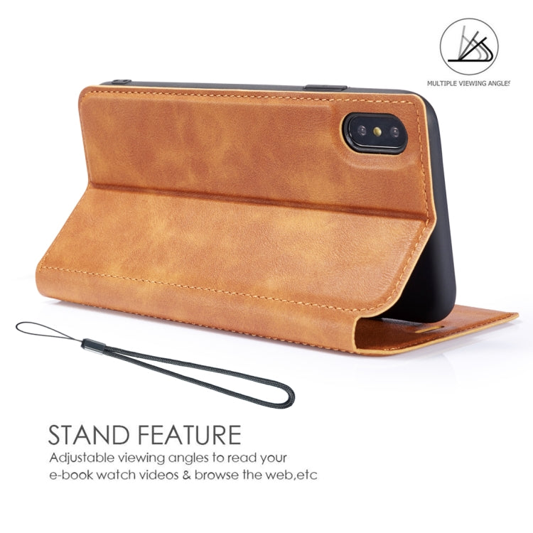 For iPhone XR Retro Simple Ultra-thin Magnetic Horizontal Flip Leather Case with Holder & Card Slots & Lanyard