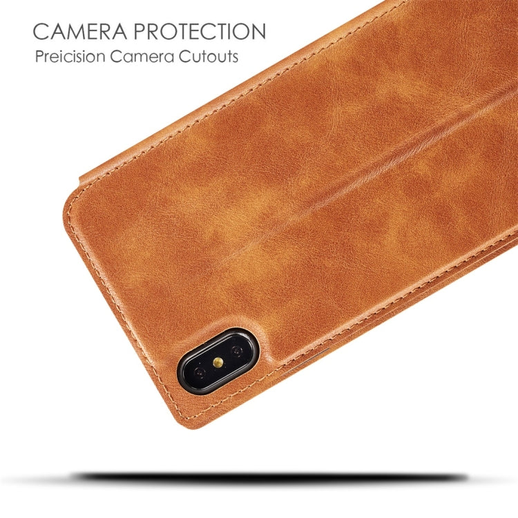 For iPhone XR Retro Simple Ultra-thin Magnetic Horizontal Flip Leather Case with Holder & Card Slots & Lanyard