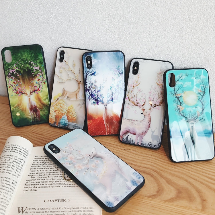 For iPhone XR Moonlight Elk Pattern Glass Case