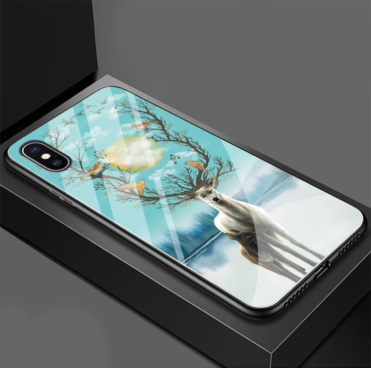 For iPhone XR Moonlight Elk Pattern Glass Case
