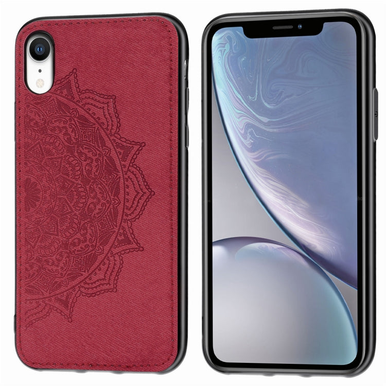 For iPhone XR Pressed Printing Mandragora Pattern Fabric Texture TPU + PC Shockproof Case