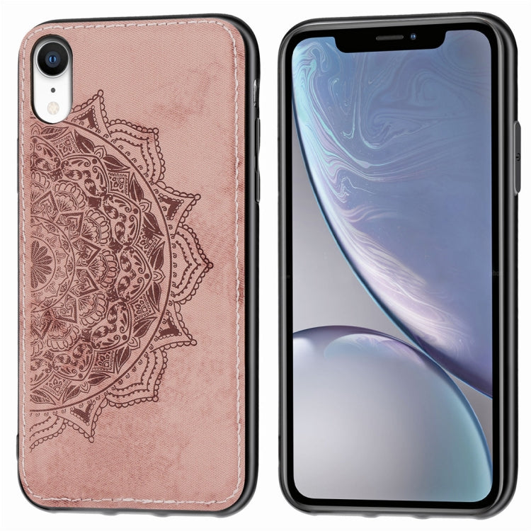 For iPhone XR Pressed Printing Mandragora Pattern Fabric Texture TPU + PC Shockproof Case