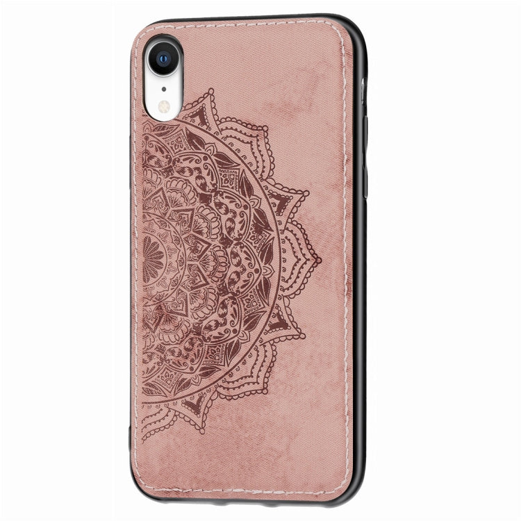 For iPhone XR Pressed Printing Mandragora Pattern Fabric Texture TPU + PC Shockproof Case