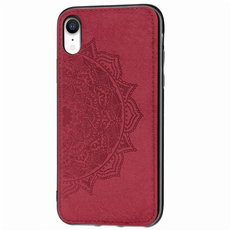 For iPhone XR Pressed Printing Mandragora Pattern Fabric Texture TPU + PC Shockproof Case