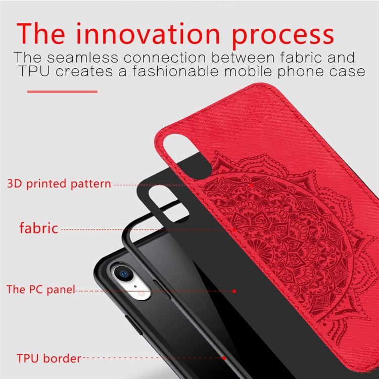 For iPhone XR Pressed Printing Mandragora Pattern Fabric Texture TPU + PC Shockproof Case