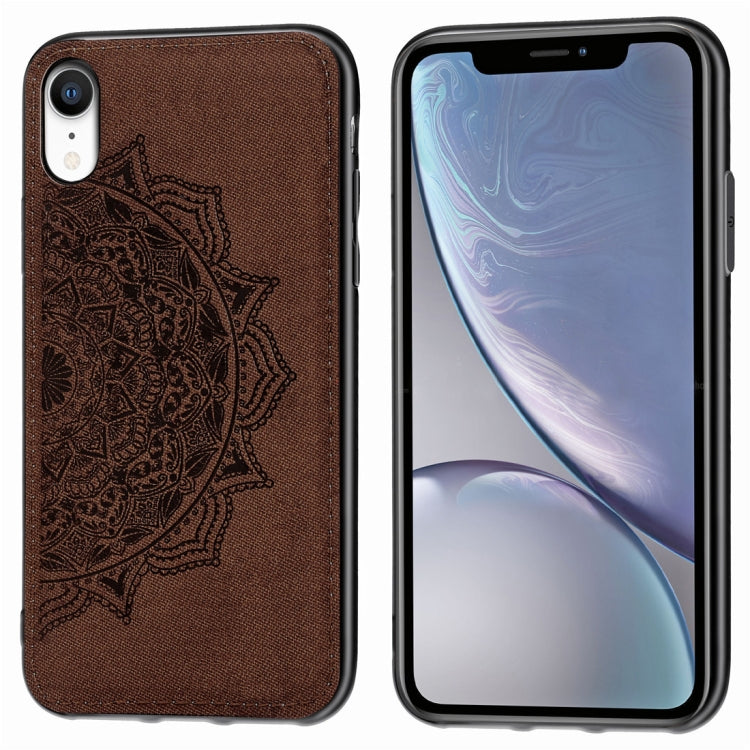 For iPhone XR Pressed Printing Mandragora Pattern Fabric Texture TPU + PC Shockproof Case