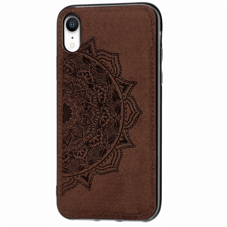 For iPhone XR Pressed Printing Mandragora Pattern Fabric Texture TPU + PC Shockproof Case