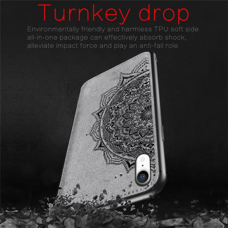 For iPhone XR Pressed Printing Mandragora Pattern Fabric Texture TPU + PC Shockproof Case
