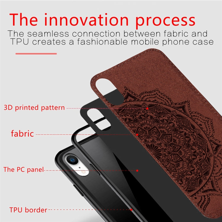 For iPhone XR Pressed Printing Mandragora Pattern Fabric Texture TPU + PC Shockproof Case