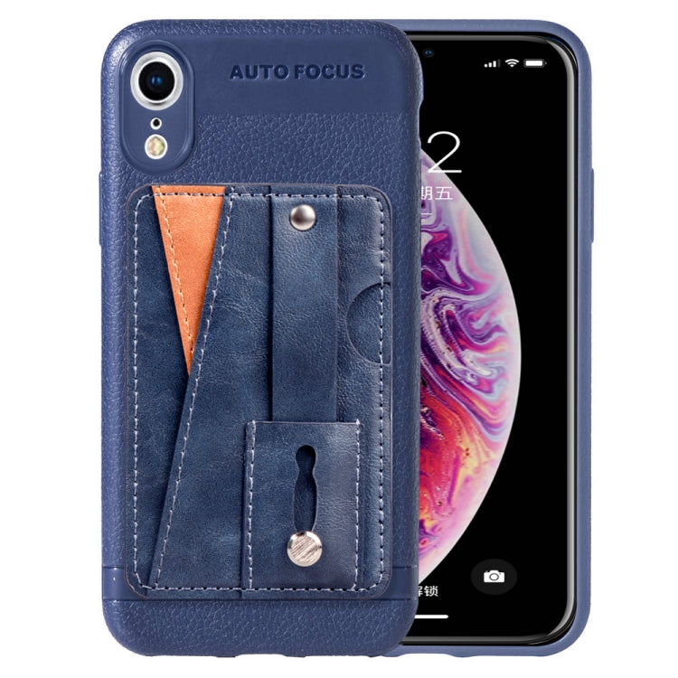For iPhone XR Litchi Texture Full Coverage Shockproof TPU Case with Card Slots & Holder