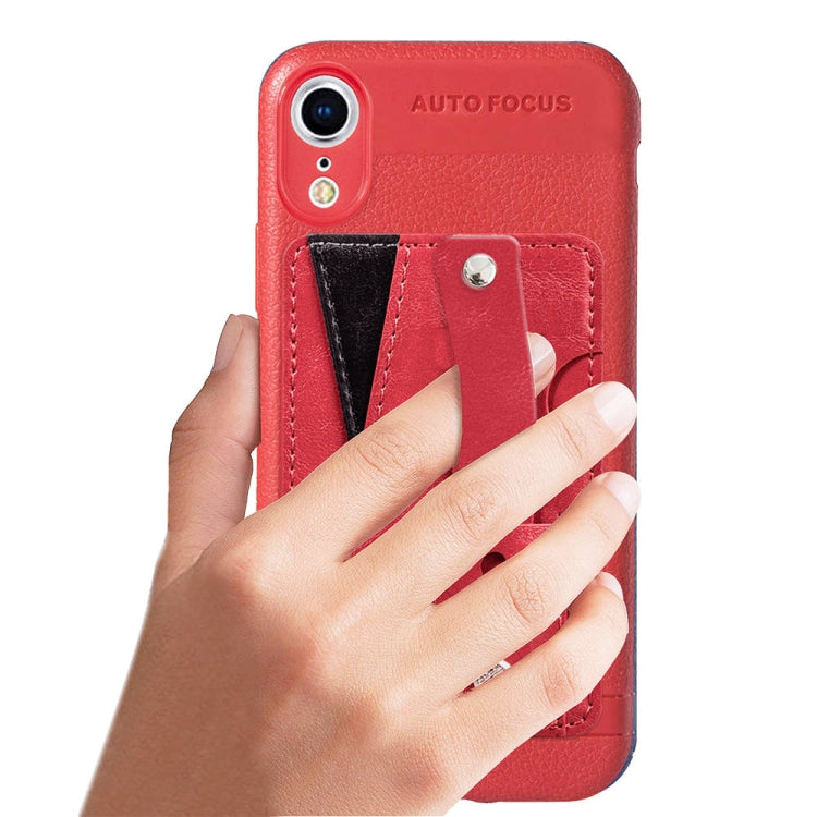 For iPhone XR Litchi Texture Full Coverage Shockproof TPU Case with Card Slots & Holder