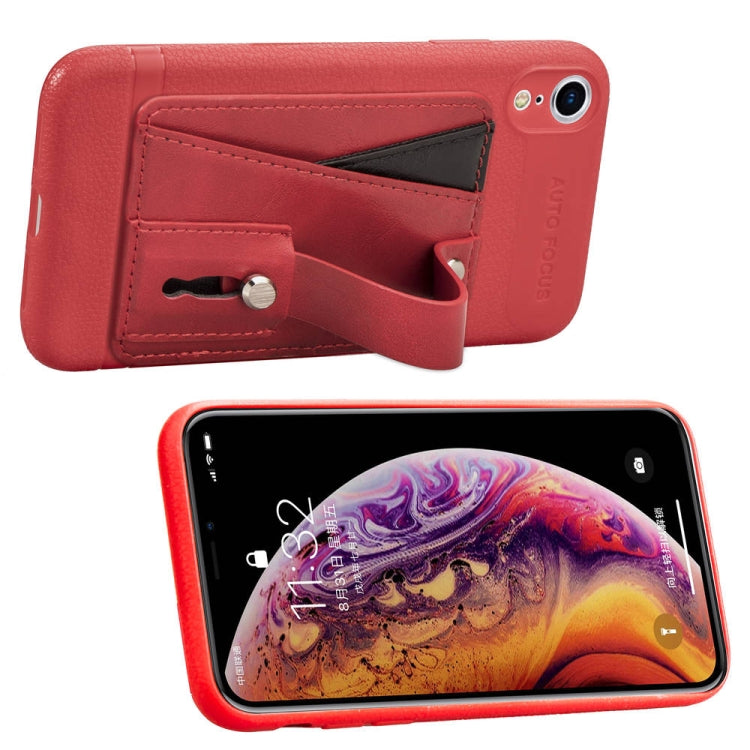 For iPhone XR Litchi Texture Full Coverage Shockproof TPU Case with Card Slots & Holder