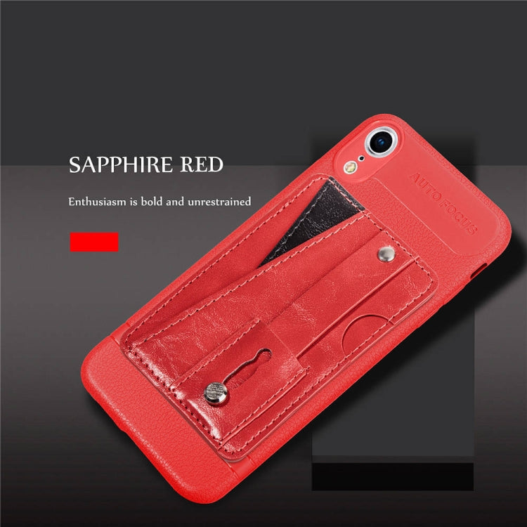 For iPhone XR Litchi Texture Full Coverage Shockproof TPU Case with Card Slots & Holder