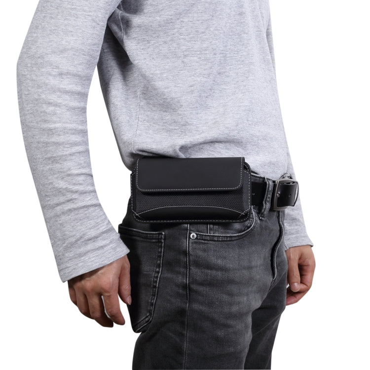 For iPhone XR Men Universal Oxford Cloth Portable Mobile Phone Waist Pack Leather Case / Huawei Mate 20 Pro / 5.5 Inch or Below Smartphones (Black)