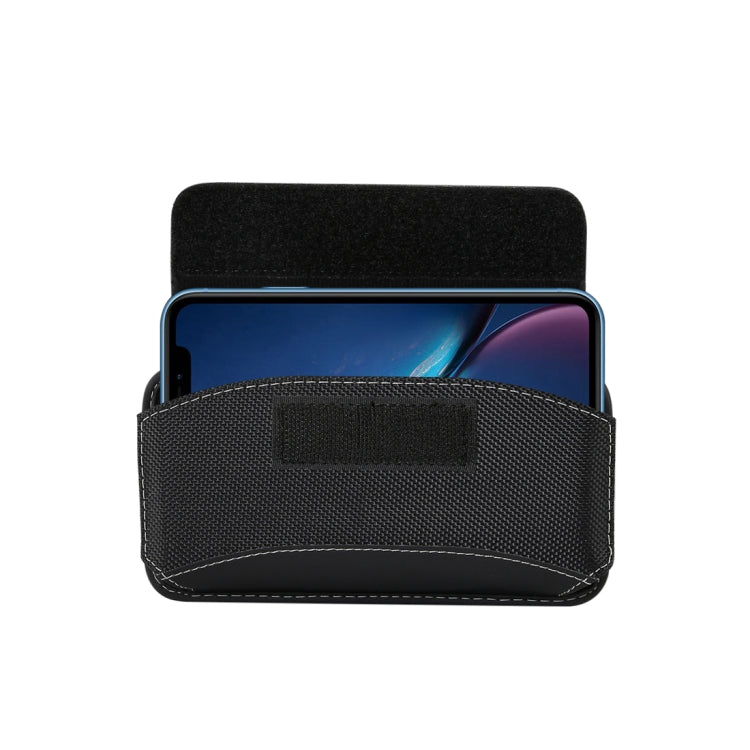For iPhone XR Men Universal Oxford Cloth Portable Mobile Phone Waist Pack Leather Case / Huawei Mate 20 Pro / 5.5 Inch or Below Smartphones (Black)