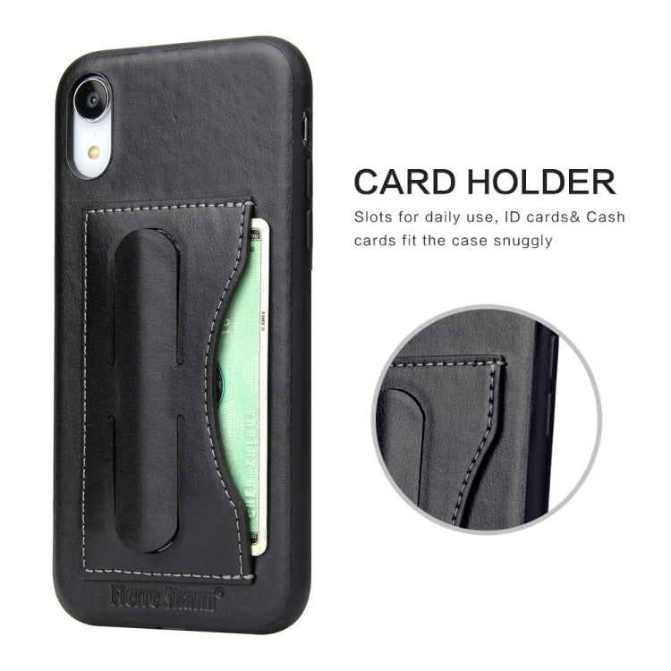 For iPhone XR Fierre Shann Full Coverage Protective Leather Case with Holder & Card Slot