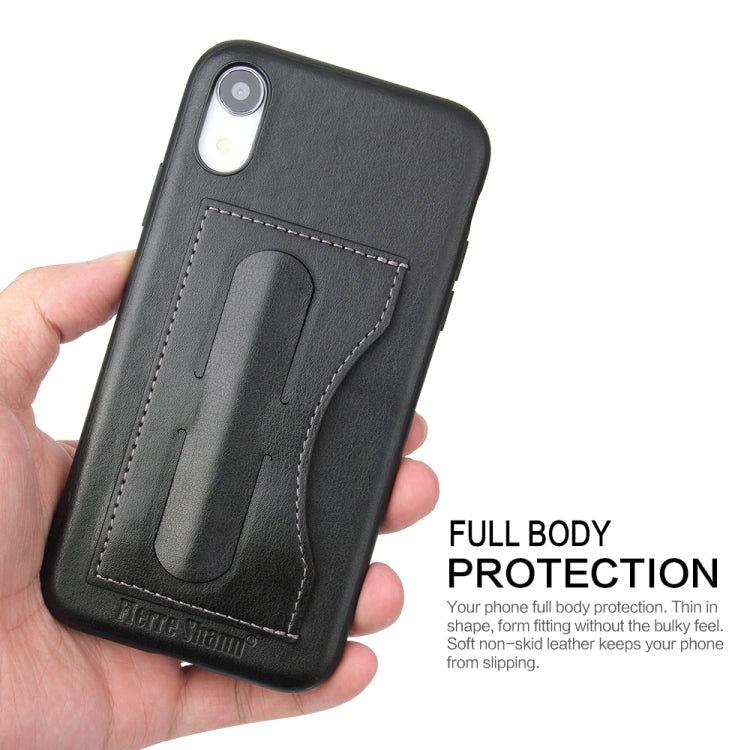 For iPhone XR Fierre Shann Full Coverage Protective Leather Case with Holder & Card Slot