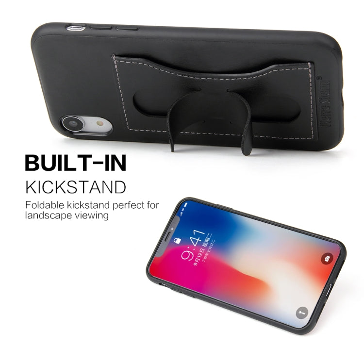 For iPhone XR Fierre Shann Full Coverage Protective Leather Case with Holder & Card Slot