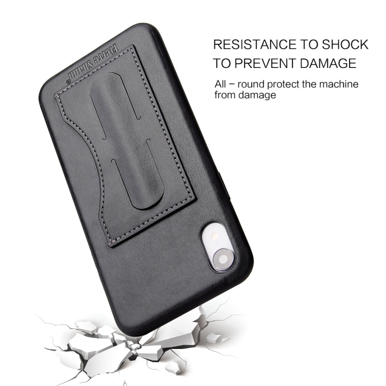 For iPhone XR Fierre Shann Full Coverage Protective Leather Case with Holder & Card Slot
