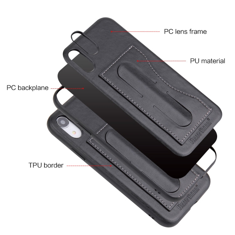 For iPhone XR Fierre Shann Full Coverage Protective Leather Case with Holder & Card Slot