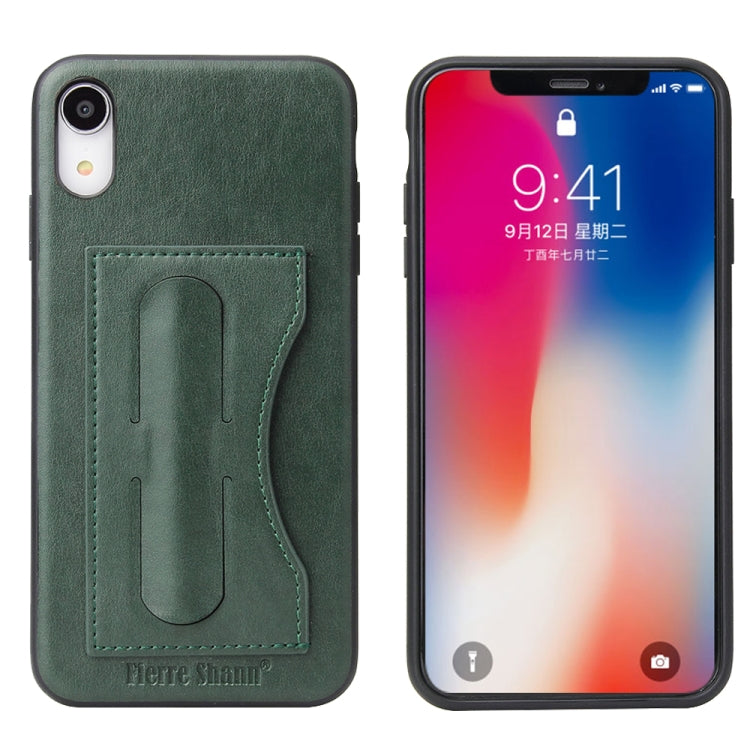 For iPhone XR Fierre Shann Full Coverage Protective Leather Case with Holder & Card Slot
