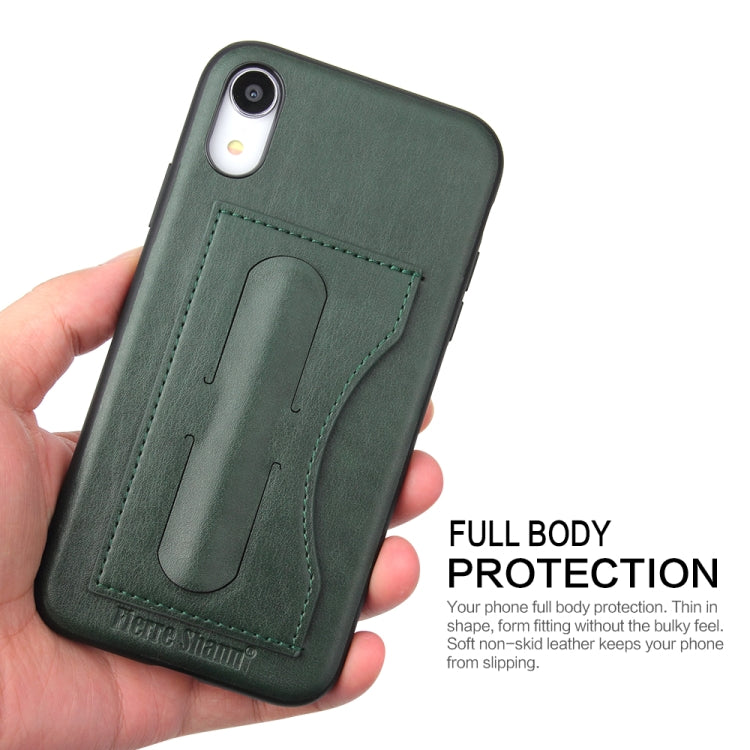 For iPhone XR Fierre Shann Full Coverage Protective Leather Case with Holder & Card Slot