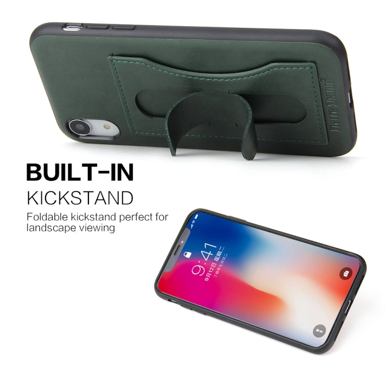 For iPhone XR Fierre Shann Full Coverage Protective Leather Case with Holder & Card Slot
