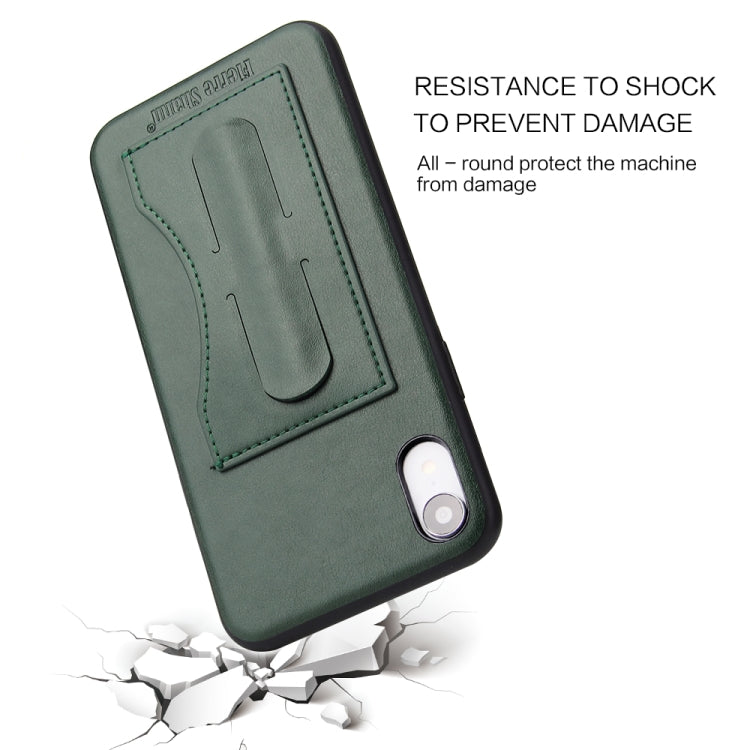 For iPhone XR Fierre Shann Full Coverage Protective Leather Case with Holder & Card Slot