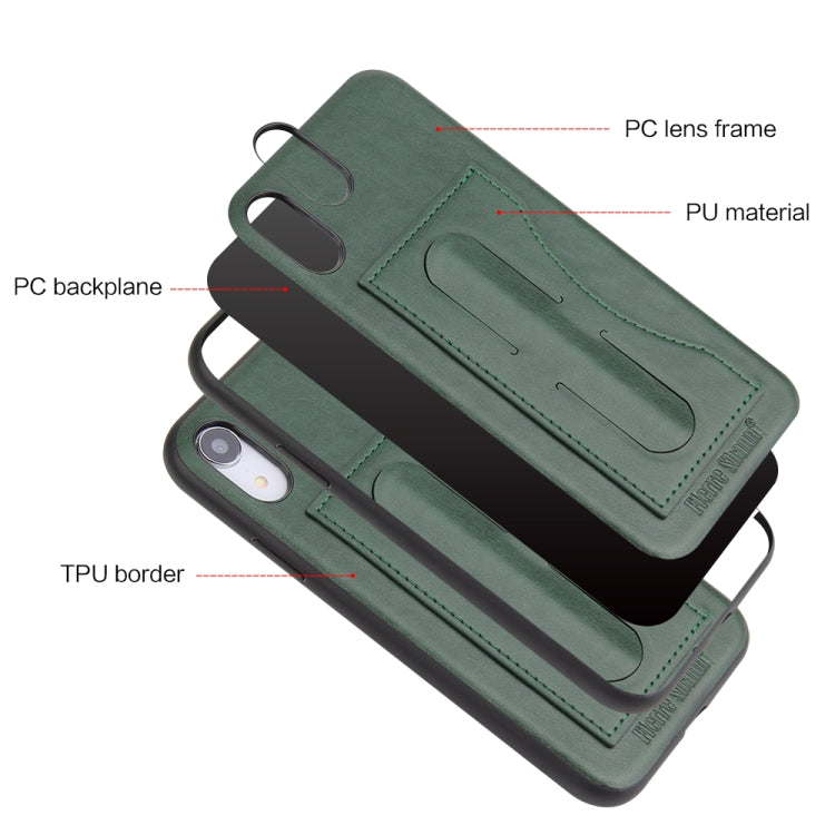 For iPhone XR Fierre Shann Full Coverage Protective Leather Case with Holder & Card Slot