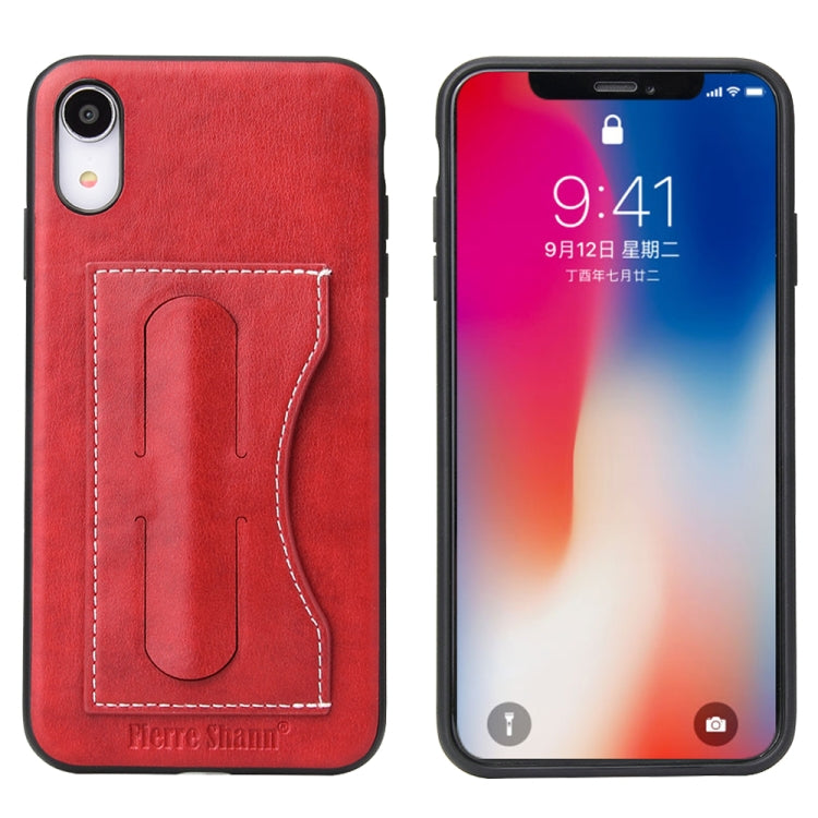 For iPhone XR Fierre Shann Full Coverage Protective Leather Case with Holder & Card Slot