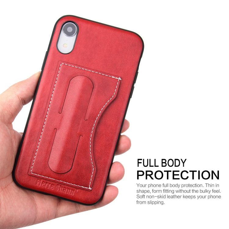 For iPhone XR Fierre Shann Full Coverage Protective Leather Case with Holder & Card Slot