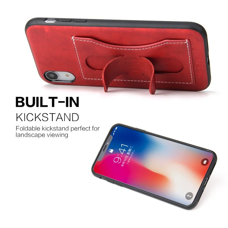 For iPhone XR Fierre Shann Full Coverage Protective Leather Case with Holder & Card Slot