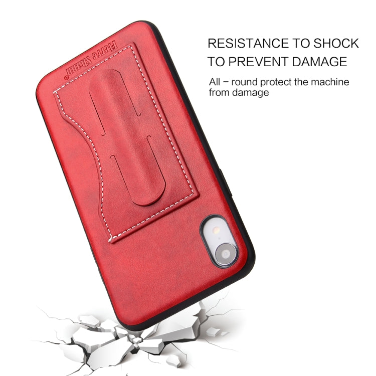 For iPhone XR Fierre Shann Full Coverage Protective Leather Case with Holder & Card Slot