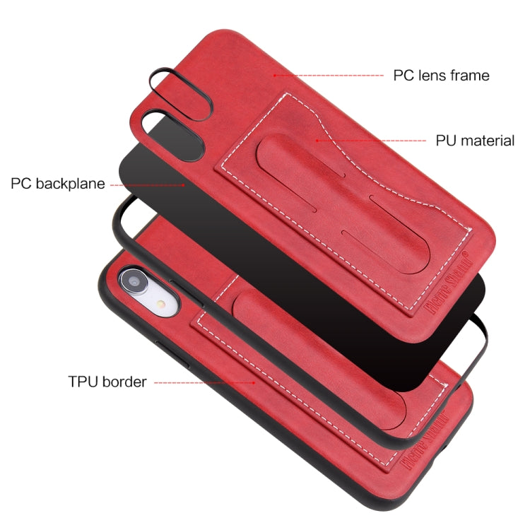 For iPhone XR Fierre Shann Full Coverage Protective Leather Case with Holder & Card Slot