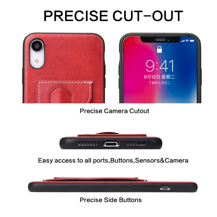 For iPhone XR Fierre Shann Full Coverage Protective Leather Case with Holder & Card Slot