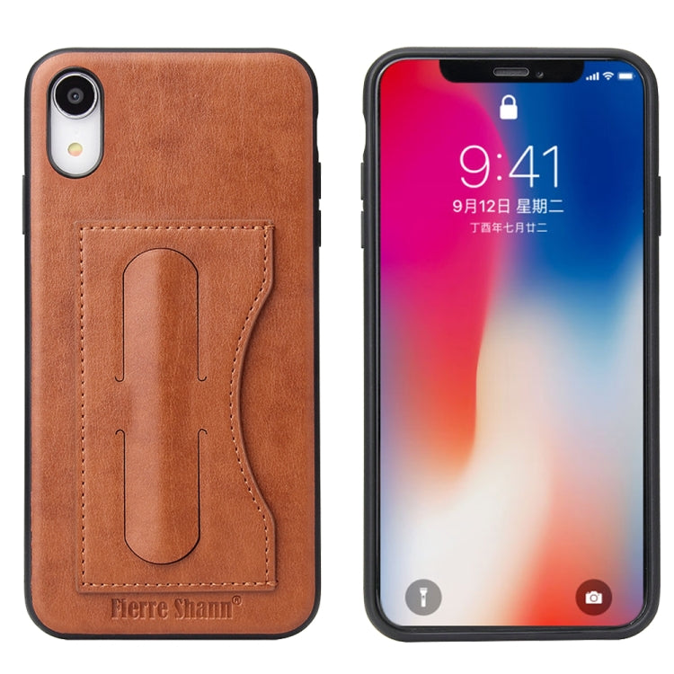 For iPhone XR Fierre Shann Full Coverage Protective Leather Case with Holder & Card Slot