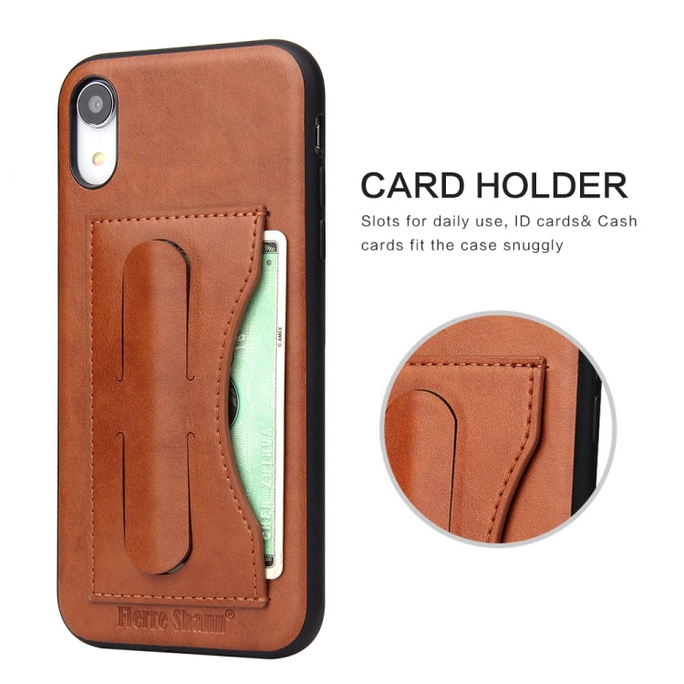 For iPhone XR Fierre Shann Full Coverage Protective Leather Case with Holder & Card Slot