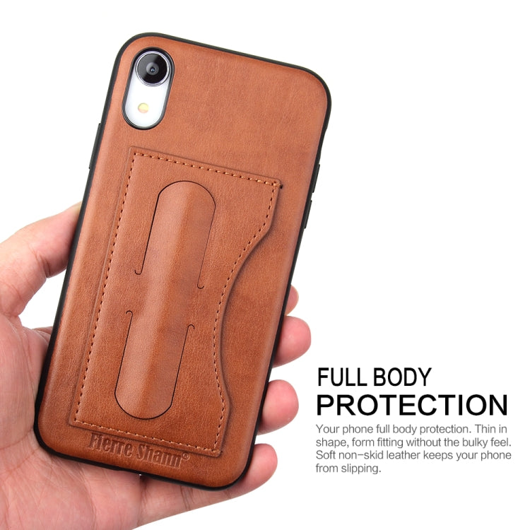 For iPhone XR Fierre Shann Full Coverage Protective Leather Case with Holder & Card Slot